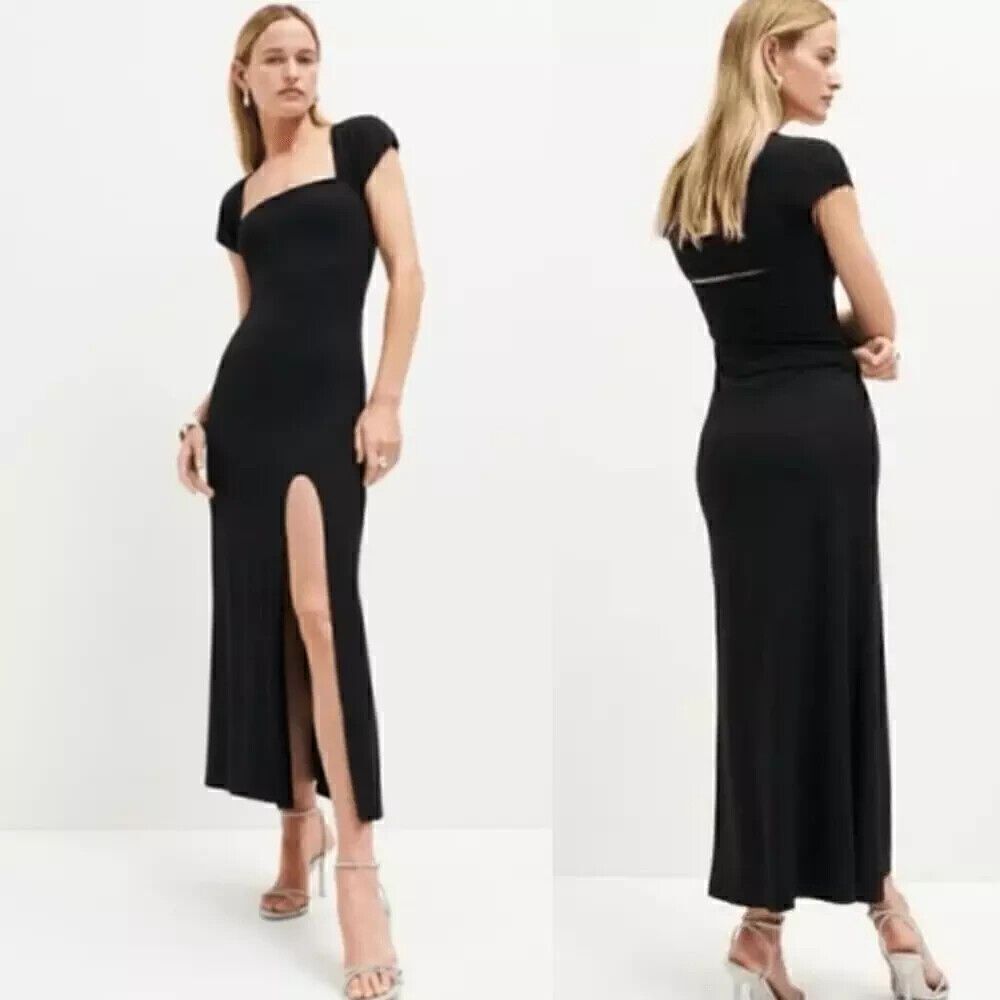 REFORMATION Midi Dress Womens Medium Harlyn Black Cut Out Short Sleeve Medium